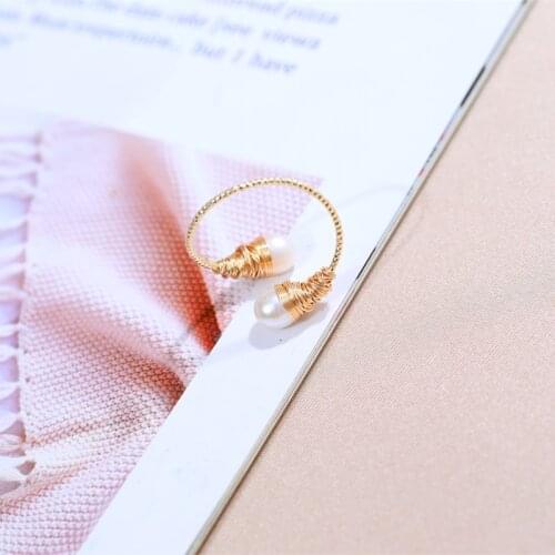 DAIMI Pearl Ring Double head Model 5-6mm Natural Freshwater Pearl Rings For Women Gift Adjustable