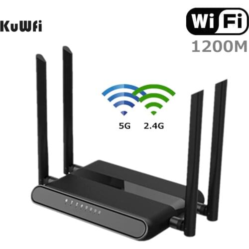 KuWFi 1200Mbps WiFi Router Dual Band Gigabit Wireless Internet Router AC1200 High Speed Router with USB 2.0&SD Card for Home