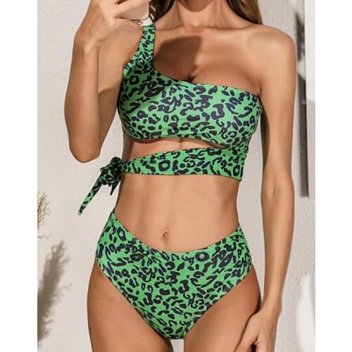 Leopard Bikini One Shoulder Swimsuit Women Bikini 2020 Push Up Hollow Out Bandage Beach Wear Swimming Suit Brazilian Swimwear