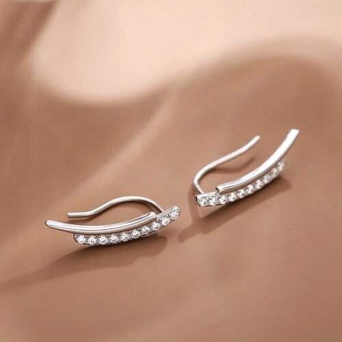 Fashion Thin Curved Bar Stud Earrings For Women Girls Geometric Zircon Minimalist Jewelry eh998