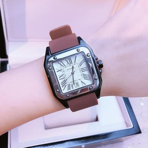 2021 new mens watch rubber strap business watch calendar watch square dial elegant retro fashion Roman digital dial waterproof