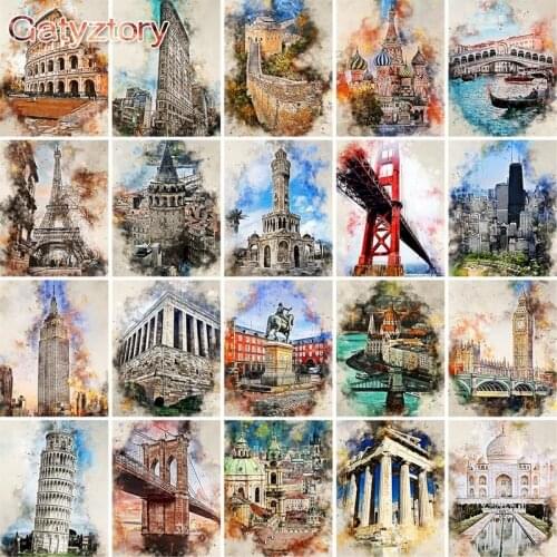 GATYZTORY 60x75cm Frame DIY Painting By Numbers Modern Building Landscape Wall Art Picture Coloring By Numbers For Home Decors