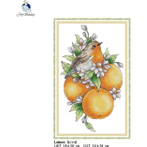 Lemon Bird Count Cross Stitch Kits DIY Flower and Bird Pattern 14CT 11CT Printed Fabric Set Needlework Home Decoration Painting
