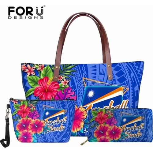 Handbags and Purse Set for Women Marshall Islands Design Female Top-handle Bags Polynesian Hibiscus Shopper Shoulder Bag Bolsa