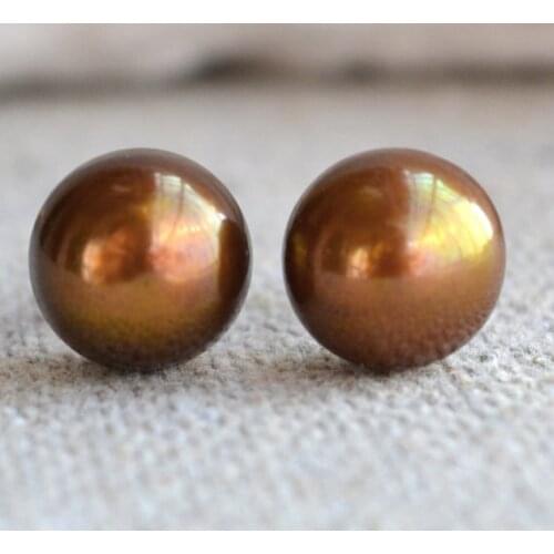 New Arrival Favorite Pearl Jewelry 10mm Brown Genuine Freshwater Pearl Silver Stud Earrings Fine Jewelry Charming Lady Gift