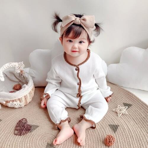 Newborn Baby Girl Clothes Knitting Solid Single Breasted Long Sleeve Baby Romper Comfortable Baby Pajamas Home Winter Fall 0-18M