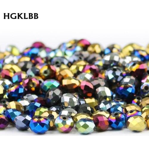 HGKLBB flat Round Shape Austrian crystals beads ball 8mm 50pcs Plating Glass loose beads for Jewelry Bracelet accessories DIY