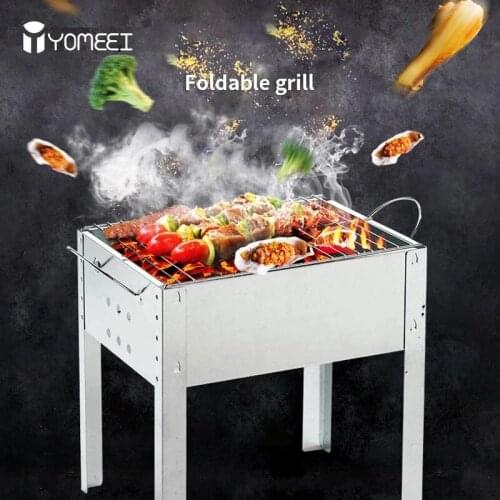 YOMEEI Portable Barbecue Grilling Stainless Steel Charcoal Rectangle Folding BBQ Barbecue Outdoor Camping Cooking Picnic Tool