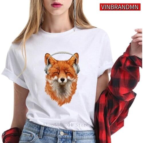 Lovely Musical Fox T shirt woman Rock Music T-shirt Kawaii HipHop Foxy Tshirt Cool streetwear fox Tee shirt Death Metal Clothing