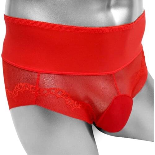 See Through Lace Sissy Panties Mens Briefs With Bulge Pouch Underwear Sexy Lingerie Mesh Sheer Male Bikini Underpants
