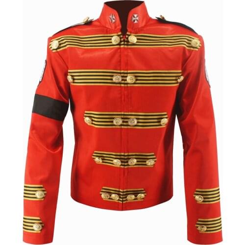 Rare MJ Michael Jackson Red Military Retro England Jacket Handmade 100