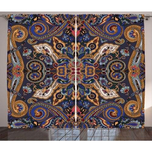 Antique Paisley Curtains Oriental Culture Bohemian Satin Fabric Drapes for Living Room Bedroom 2 Panel Window Set