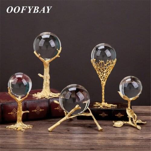 Nordic Luxury Golden Metal Crystal Ball Ornaments Living Room Figurines Office Desktop Handicrafts Home Decoration Furnishings