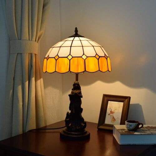 12 inch Modern simple orange beauty desk lamp Tiffany Stained Glass Retro bar restaurant children bedroom bedside table lamp