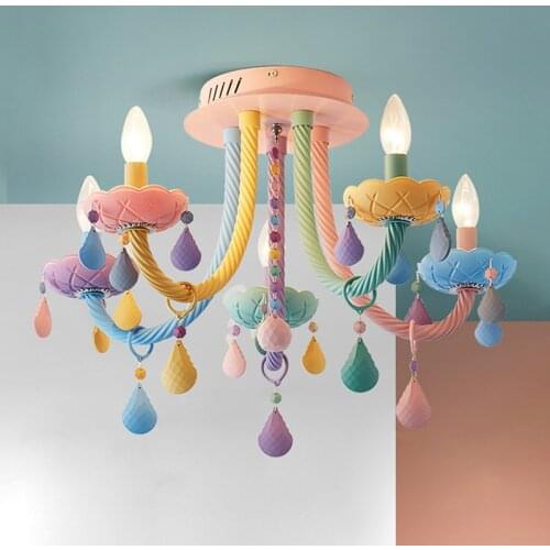 Modern 5 heads / 6 heads macaron candy color crystal ceiling lamps bedroom childrens room girl princess lights