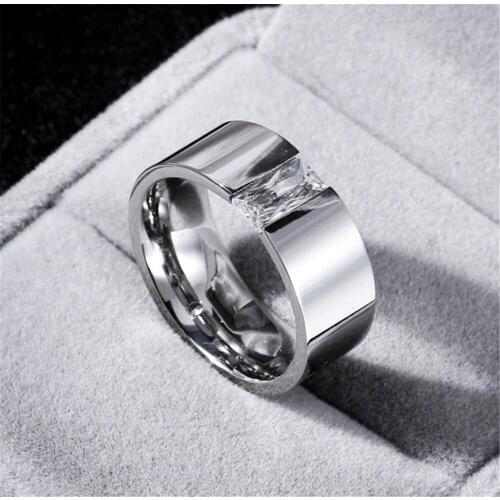 8mm Mirror Super Bright Zircon 316 Titanium Steel Ring Square Crystal Tungsten Steel Ring Not Fade