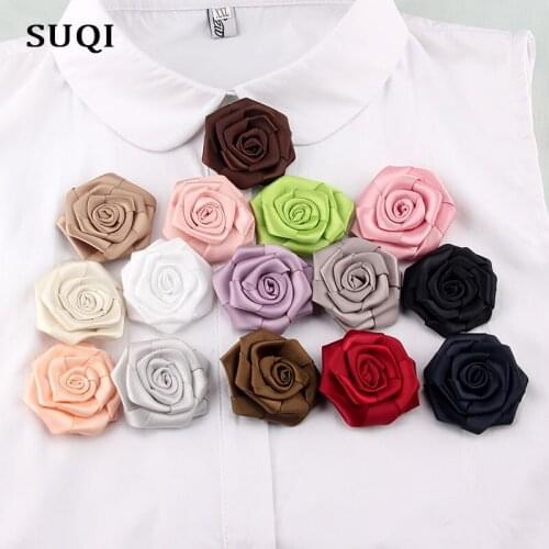 SUQI Vintage Ribbon Hand-folded roses brooches for women Elegant Party Brooch for Hats shoes and clothes Birthday Gifts jewelry