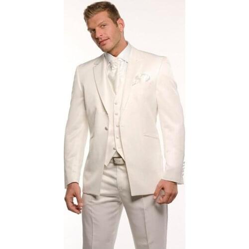 Ivory Wedding Men Suits Slim Fit Groom Wear Tuxedos 3 Pieces (Jacket+Pants+Vest) Bridegroom Suits Blazer Costume Homme Mariage