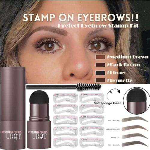 One Step Eyebrow Stamp Kit 10 Kind Eyebrow Stencil Shaping Makeup Perfect Eyebrows in Seconds Waterproof Air Cushion EyeBrow Gel