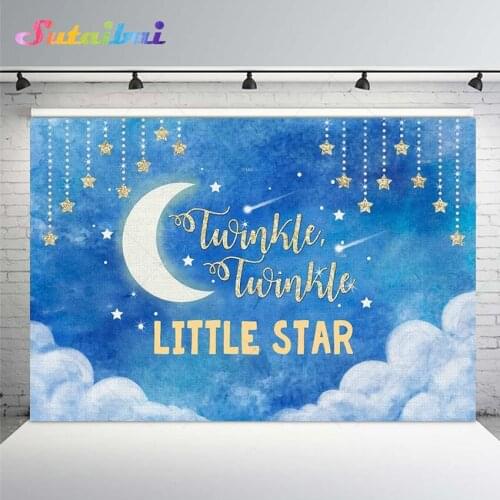 Twinkle Twinkle Little Star Photography Backdrop Vinyl Sky Moon Blue Pink Baby Shower Decorations Boys or Girls Photo Background