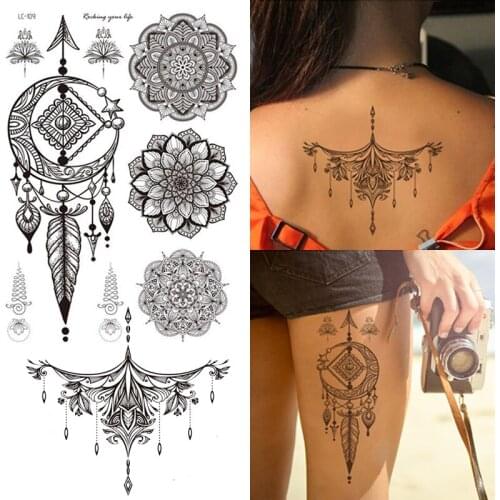 Waterproof Temporary Tattoo Sticker Chest Lace Henna Mandala Flash Tattoos Wolf Diamond Flower Body Art Arm Fake Tatoo Women Men