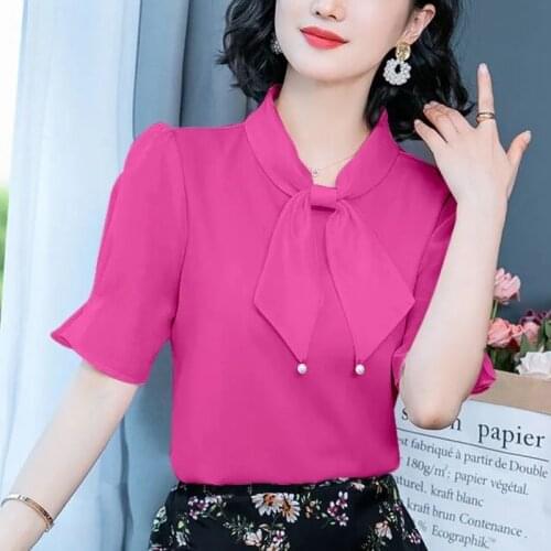 Women Blouse Womens Bubble Sleeve Chiffon Shirt 2021 Summer Womens Chiffon Blouse Shirt Blusas Mujer De Moda