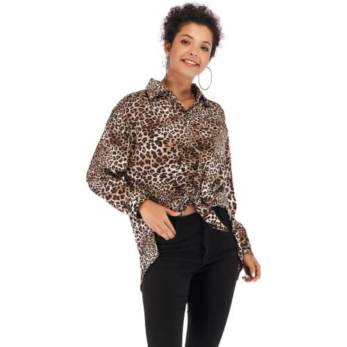 Women Leopard Printed Loose Chiffon Shirt Tops Sexy Streetwear Long Sleeve Turn-down Collar Tunic Casual Office Blusa Feminina