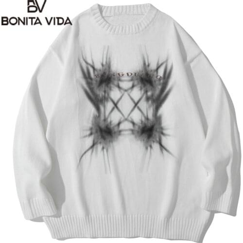 Bonita Vida Streetwear Sweaters Hip Hop Creative Knitted Pullover Sweater Jumpers Harajuku Outerwear Fashion Casual Loose Tops