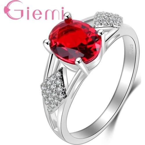 Single Flash Red Crystal Oval Ring for Women Wedding/Party/Engagement 925 Sterling Silver High Grade Jewelry