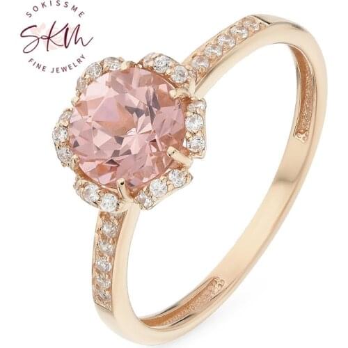 SKM flower rings Morganite rings for women 14k rose gold Engagement rings designer gift for wife Promise Luxury Fine Jewelry