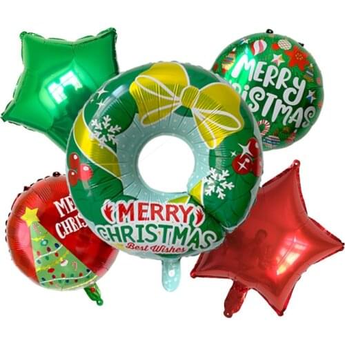 1Set Navidad Merry Christmas Foil Balloons Doughnut Christmas Globos Xmas Tree Green Red air toys Christmas Decorations for Home