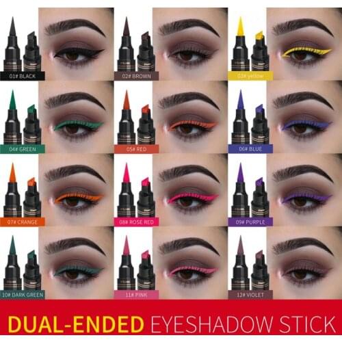 11Color 2 In1 Eyeliner Stamp Liquid Eyeliner Double-Headed Triangle Seal Eyeliner Waterproof Quick Dry No-Blooming Make Up TSLM1