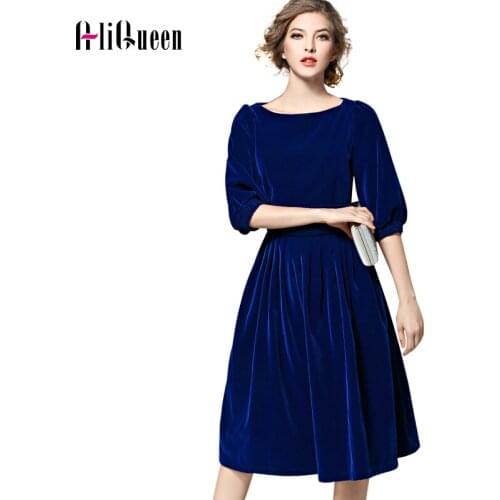 2020 Autumn OL Three quarter Sleeve pockets Vevelt Dresses Elegant Women Vintage Red Party Dress Runway Midi Dress Vestido Mujer