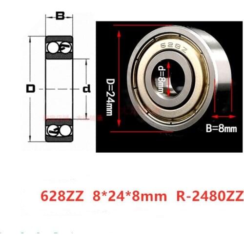 50pcs deep groove ball bearing 628ZZ 8*24*8 mm R-2480ZZ miniature steel ball bearings 628 628Z 628-2Z 8x24x8