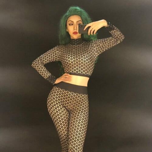 Sparkly Rhinestone Jumpsuit Womens Sexy Leggings Bodysuit Dance Stage Wear Female Singer Outfit Birthday Party Banquet Costume