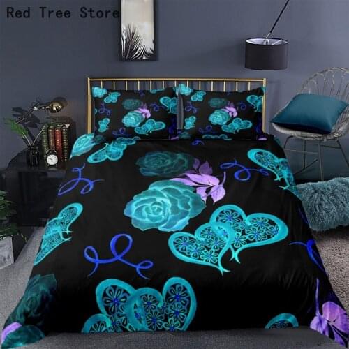 Flowers and Plants 3D Printing Bedding Set Luxury Black Duvet Cover Pillow Case Single Double Bed King Queen Size Home Textile