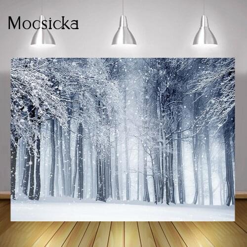 Winter Forest Landscape Backdrop Snow Scene Photography Frozen Christmas Cake Smash Background Decorations Portrait Photocall
