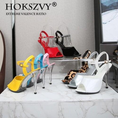 HOKSZVY Summer Sexy Super High Heels 11CM High Nightclub Transparent Sandals Leopard Print Buckle Fish Mouth Womens Shoes LFD