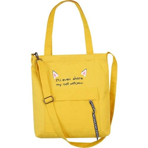 Women Canvas Tote Ladies Casual Shoulder Bag Foldable Shopping Bags Cloth Cartoon Style Female Handbag Removable Shoulder Strap