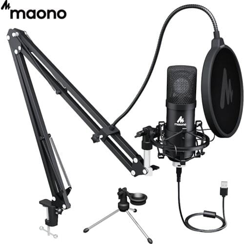 MAONO A425 Plus USB Microphone 25mm Large Diaphragm 192KHZ/24Bit Cardioid Condenser PC Mic with Two Metal Stand for Podcasting