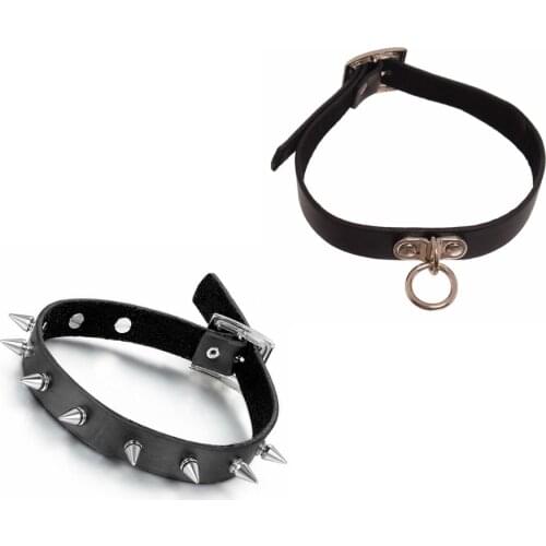 Punk Gothic Black Rivet Leather Choker Spiked Necklace Neckband
