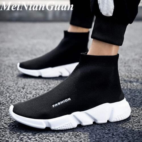 Man Sneakers Platform Slip on Summer Shoes Men Big Size High Top Black Shoes Trendy Mens Casual Shoe Mesh Male Sock Footwear L4