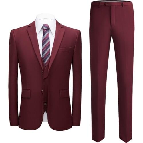 Jacket+ Pants+ Vest )Spring Autumn Fashion Suits Men Casual Business Solid Color 3 Pcs Suit Coat Trousers Wedding bridegroom