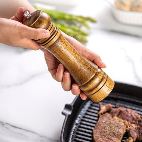 2PCS Kitchen Tools Salt and Pepper Mill Solid Wood Pepper Mill with Strong Adjustable Ceramic Grinder Kitchen Tools