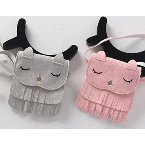 Cute Children Girls Tassel Small Cat Shoulder Messenger Bag Mini Coin Purses Pu Leather Handbags Wallet Monedero Mujer Кошелек