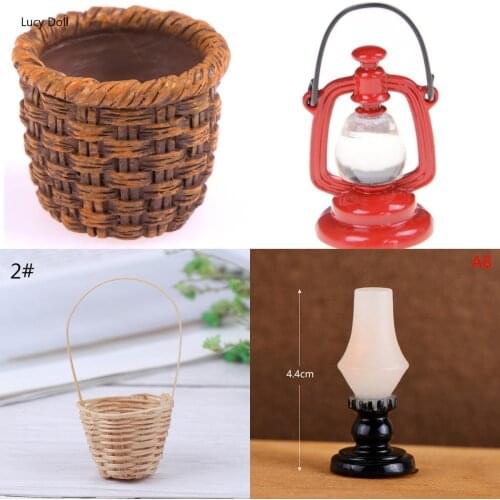 Mini 1/12 Cute DIY House Rattan Frame Hand-woven Vegetable Food Storage Basket Room Lamp Dolls Miniature Decoration