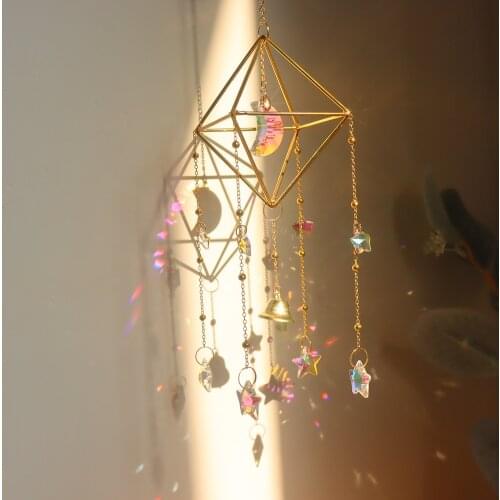 Fashion Metal Rainbow Design Collection Hanging Star Moon Crystal Wind Chimes Decoration Window Car Home Garden Hanging Decation