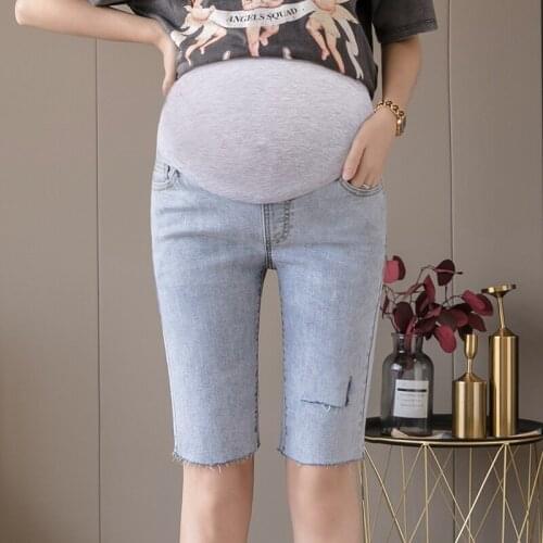 Fashion maternity shorts and summer shorts Thin outer wear trendy mom slim-fit belly-lifting denim five-point pants