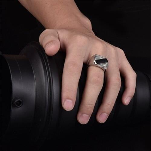 Popular Enamel Crystal Mens' Ring Trendy Style Geometric Male Ring Jewelry For Party Anniversary Fashion