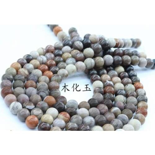 Natural Stone Wood Fossil Jades bead Round Loose Beads Strand 6 8 10 12 14MM Pick Size For Jewelry Making fdf5d